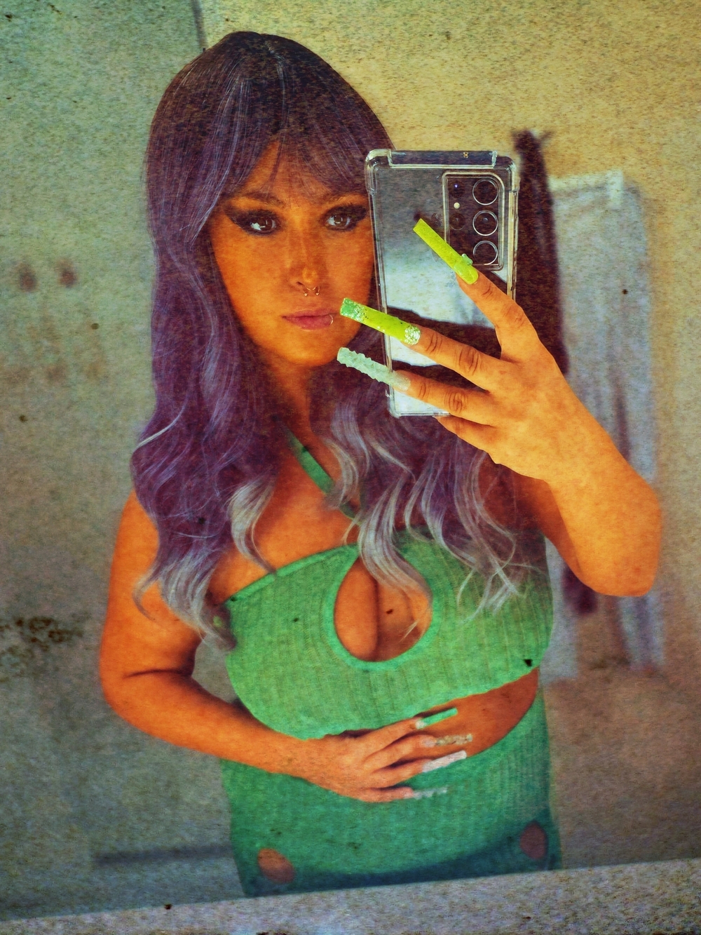 PrettyLittleThing Green Halter  See Through Knit Cut-Out Crop Top And Mini Skirt
